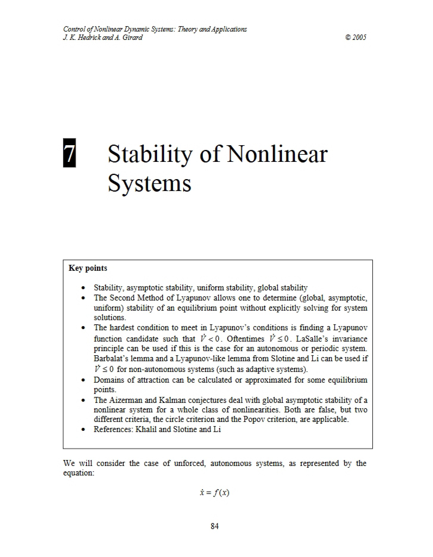 Nonlinear Systems Stability
