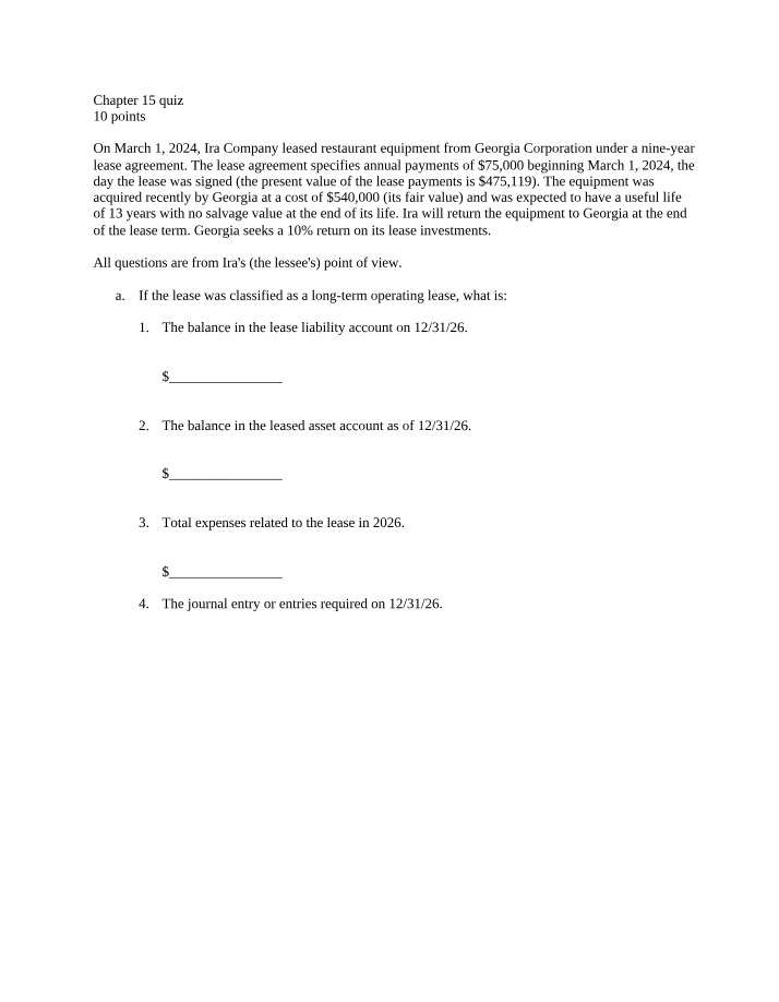 Quiz for Chapter 15