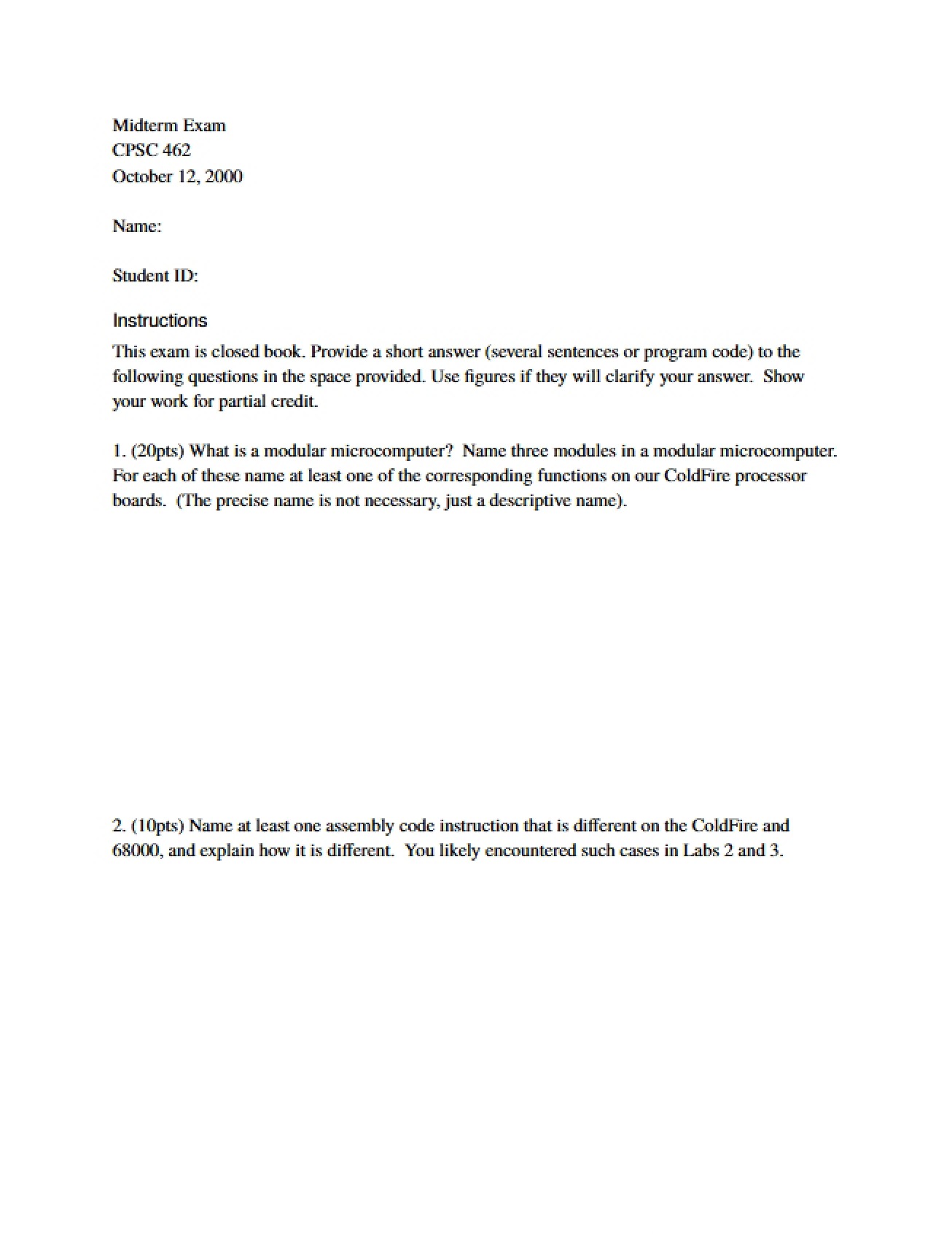Midterm Exam from 2000, Version C