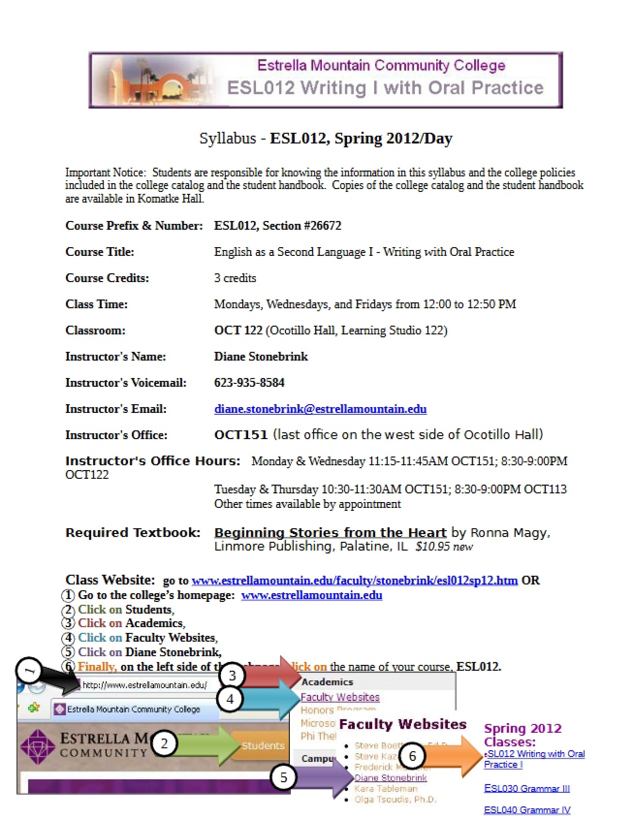 Spring 2012 Day Syllabus for ESL 012