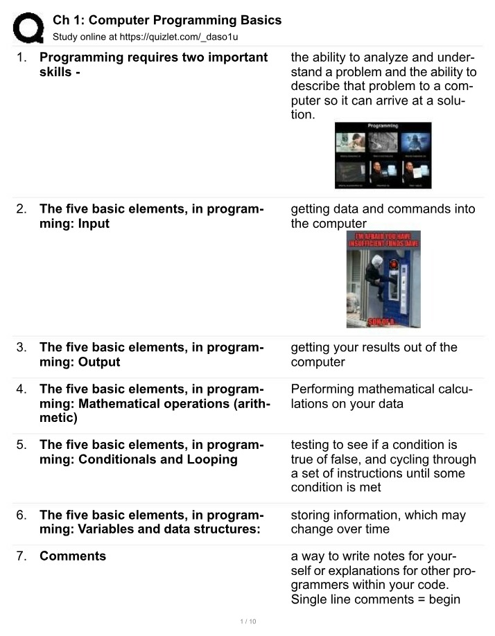 Elements, Steps, and Tools for Computer Programming Basics