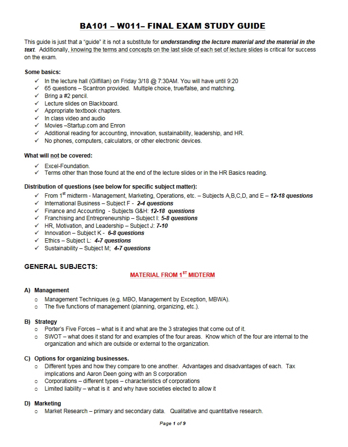 Study Guide for Final Examination