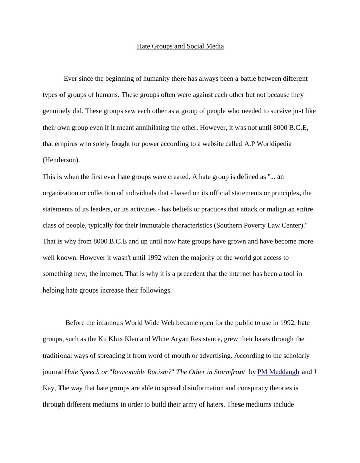 Social Media and Hate Groups