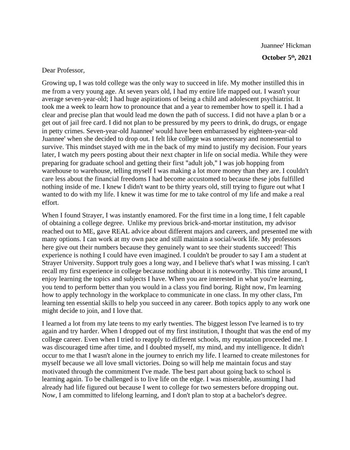 CIS101 Assignment 1 - Juannee Hickman