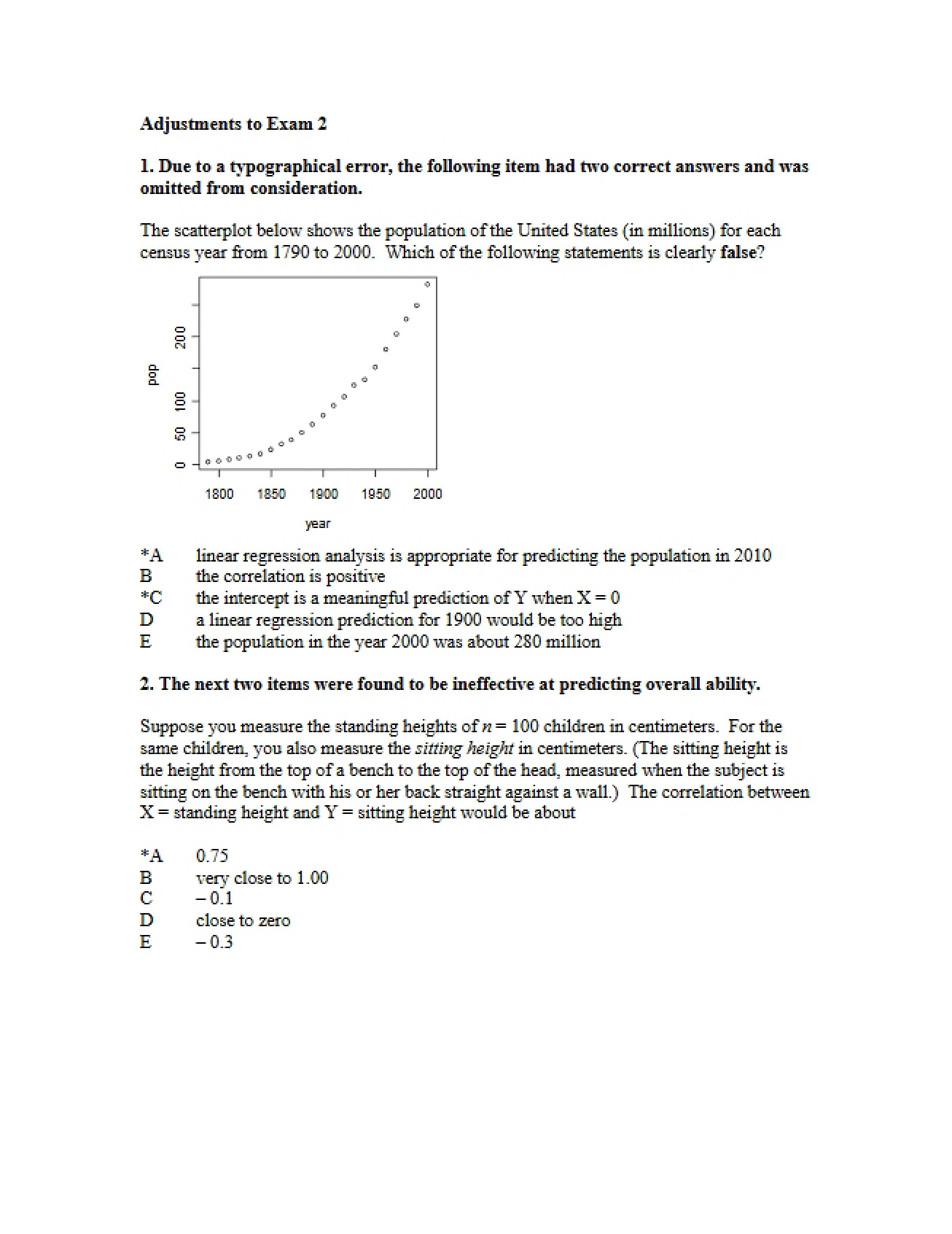 Exam Two Adjustments