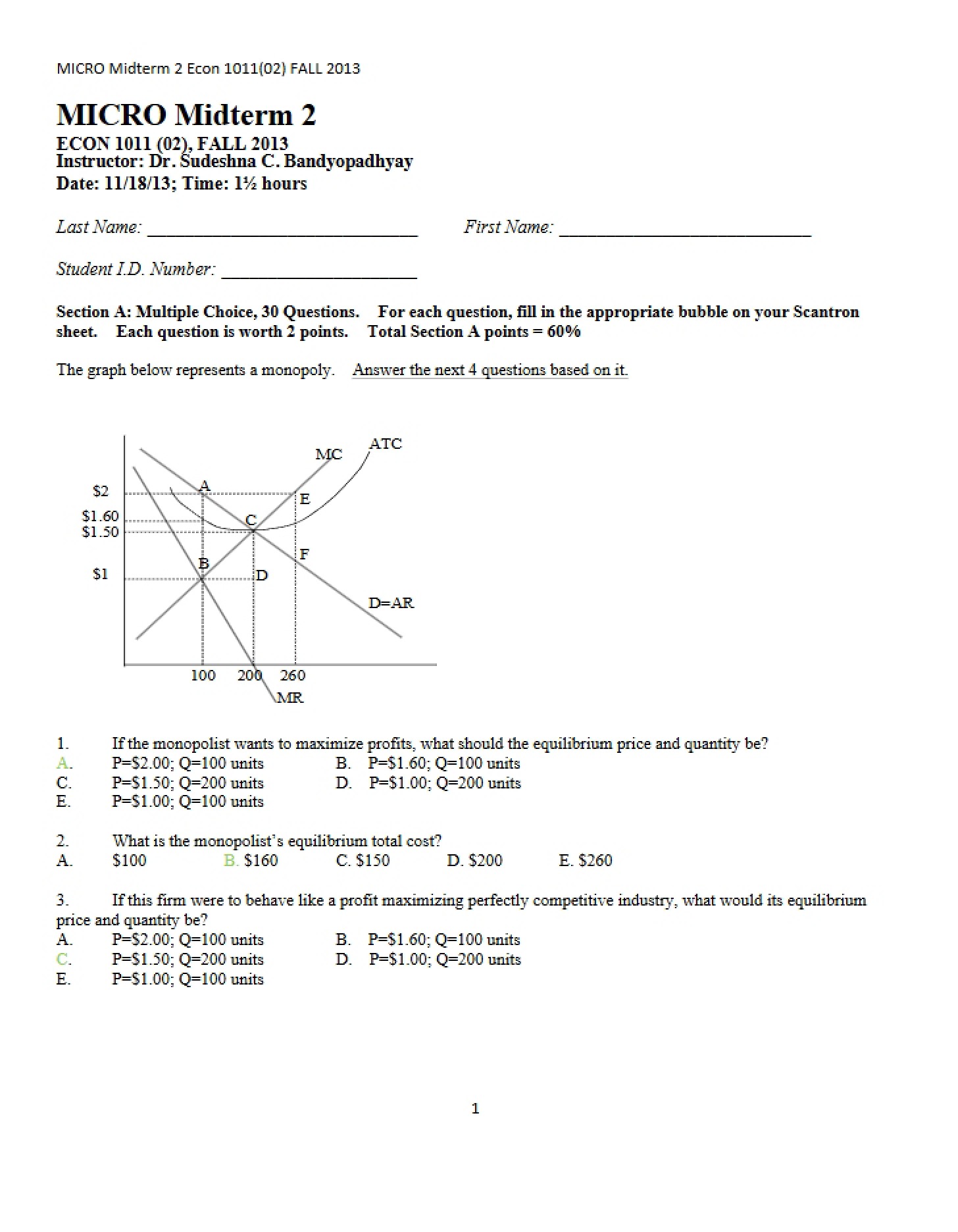 Fall 13 Midterm 2 (Econ 1011)