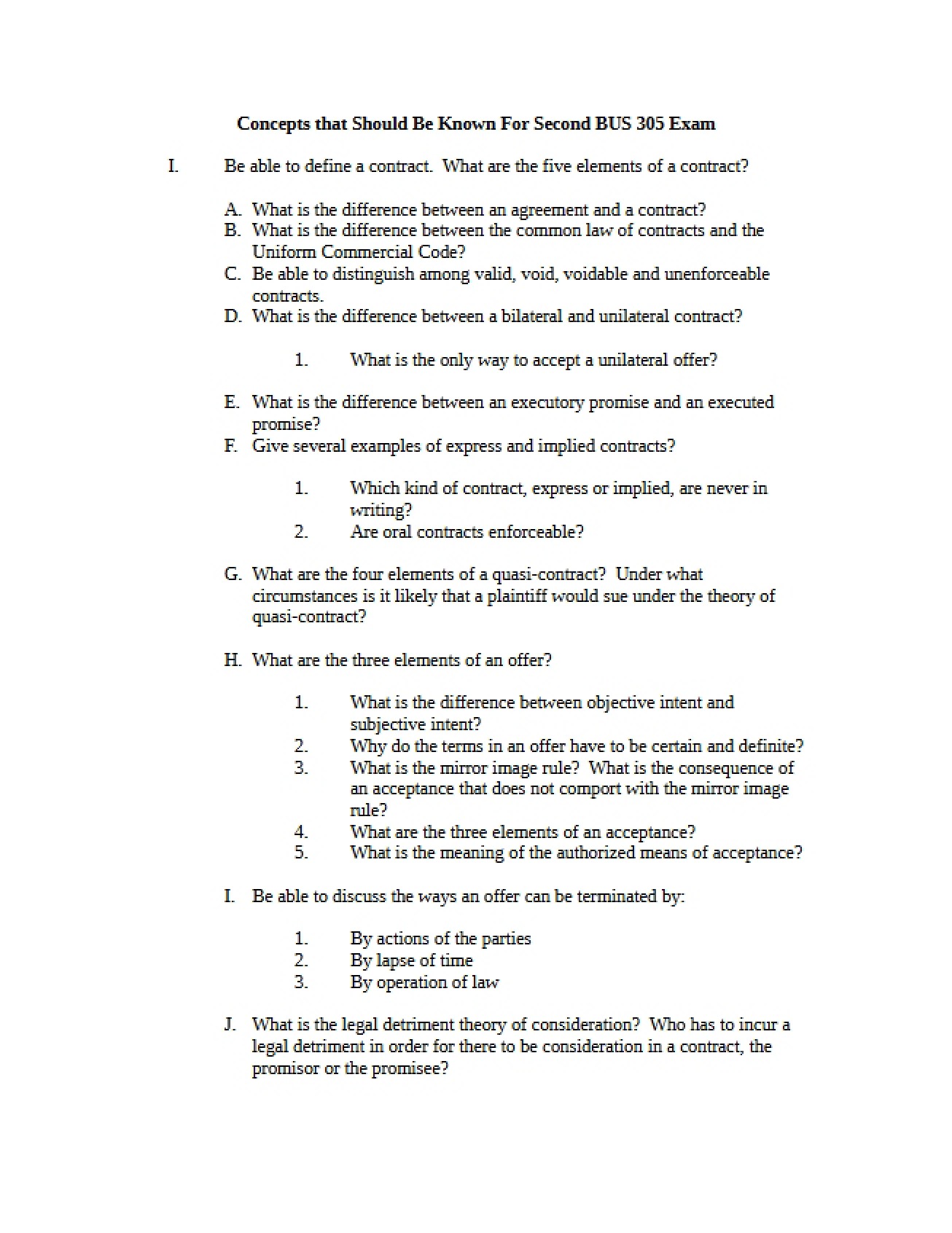 Concepts for Exam 2 Business Law