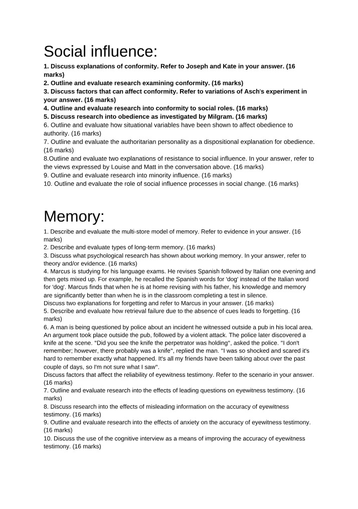 Required Essays for PSY302
