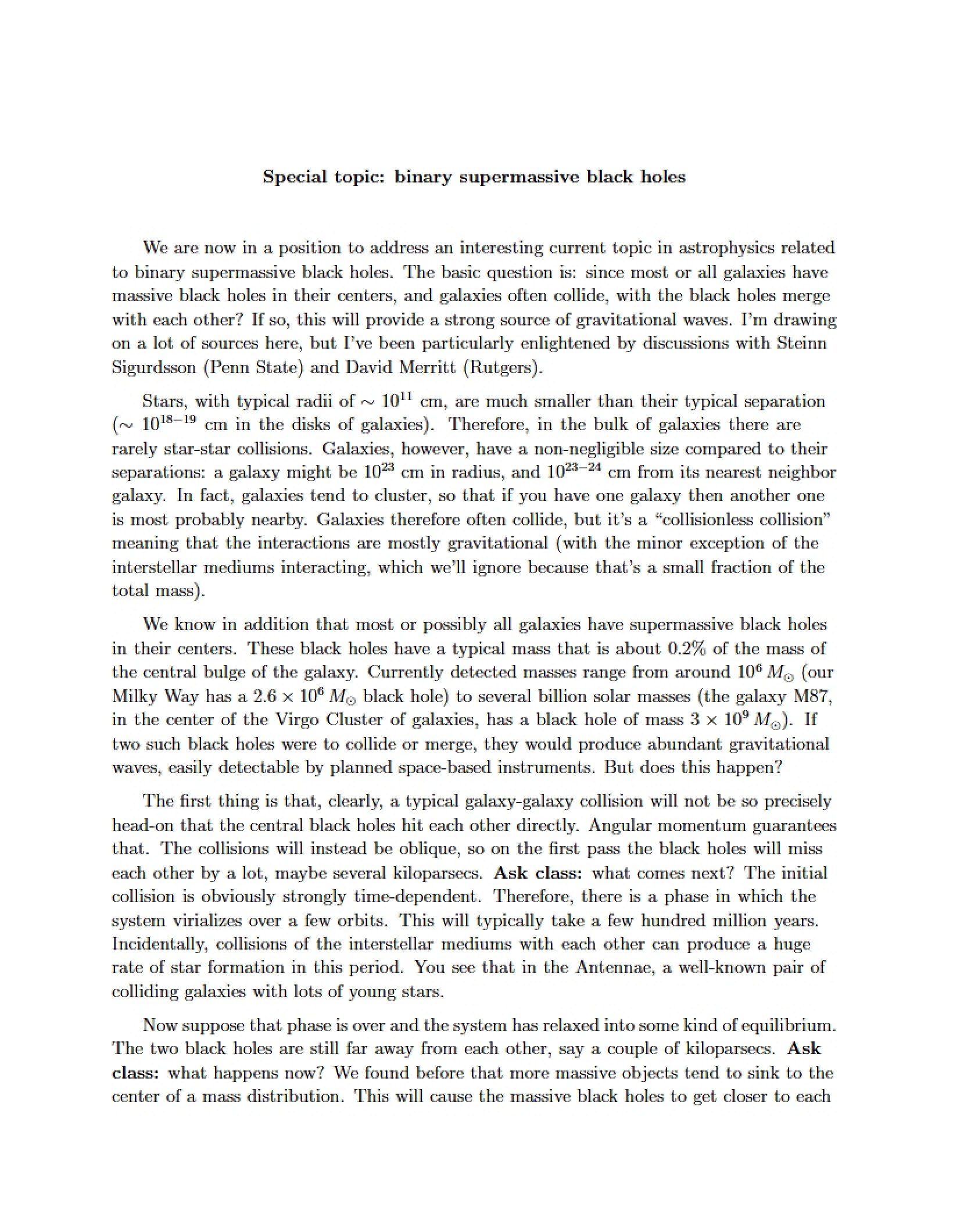 Binary Supermassive Black Holes (Special Topic)