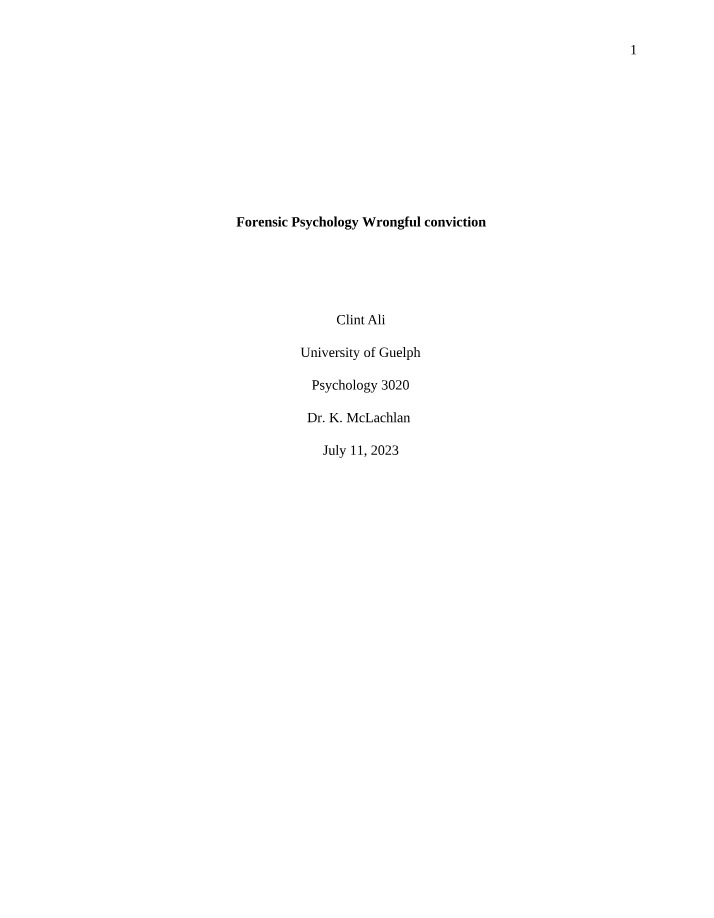 Wrongful Conviction Case Analysis - Forensic Psychology