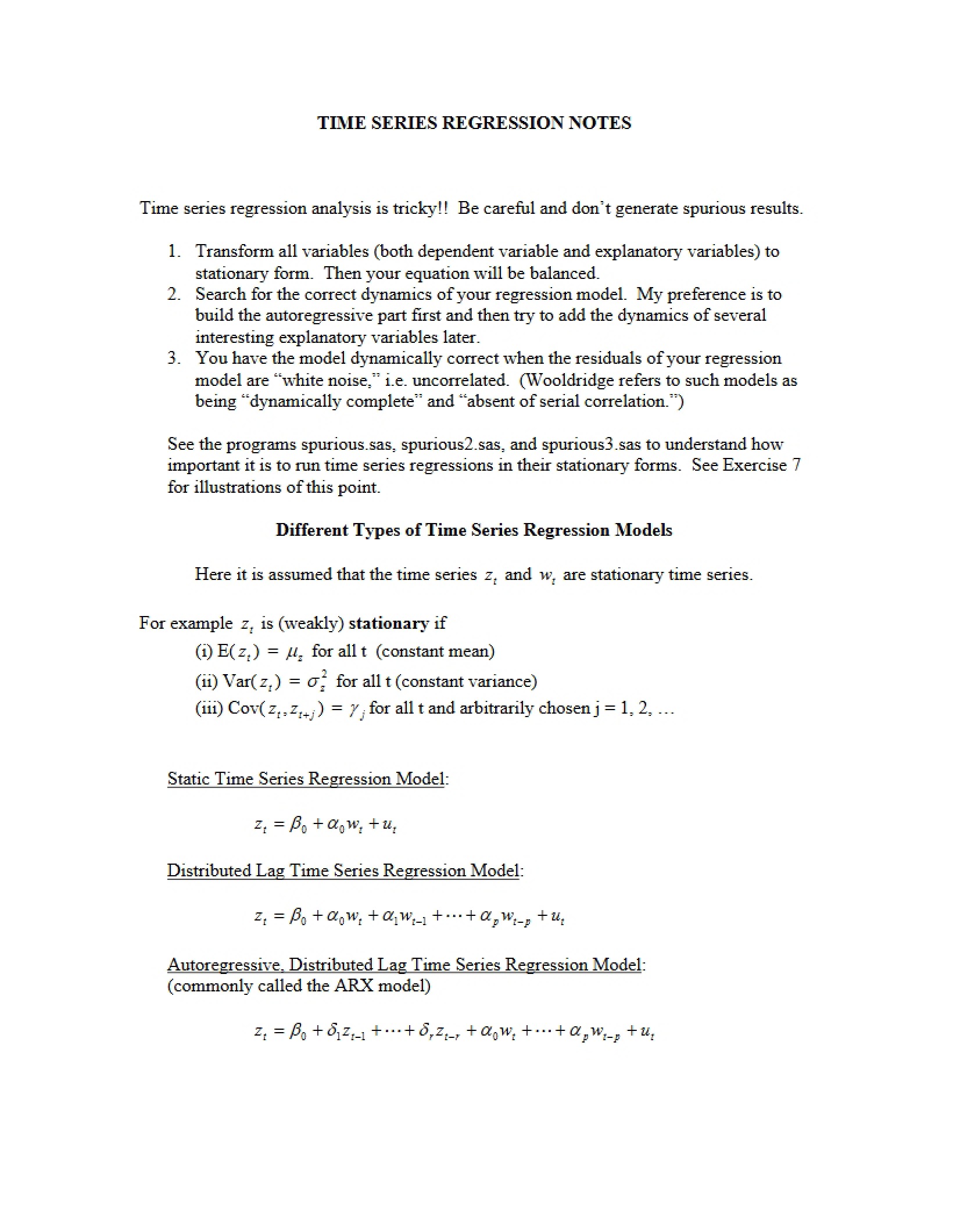 Notes on Time Series Regression