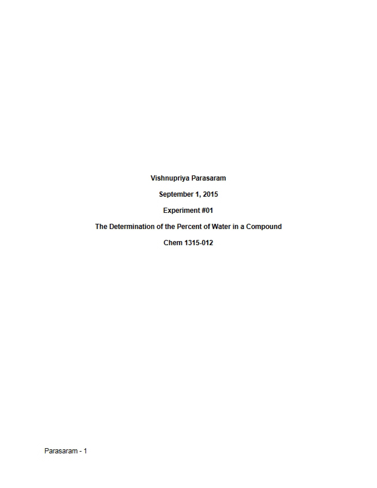 Pre-Lab Report Percent Water