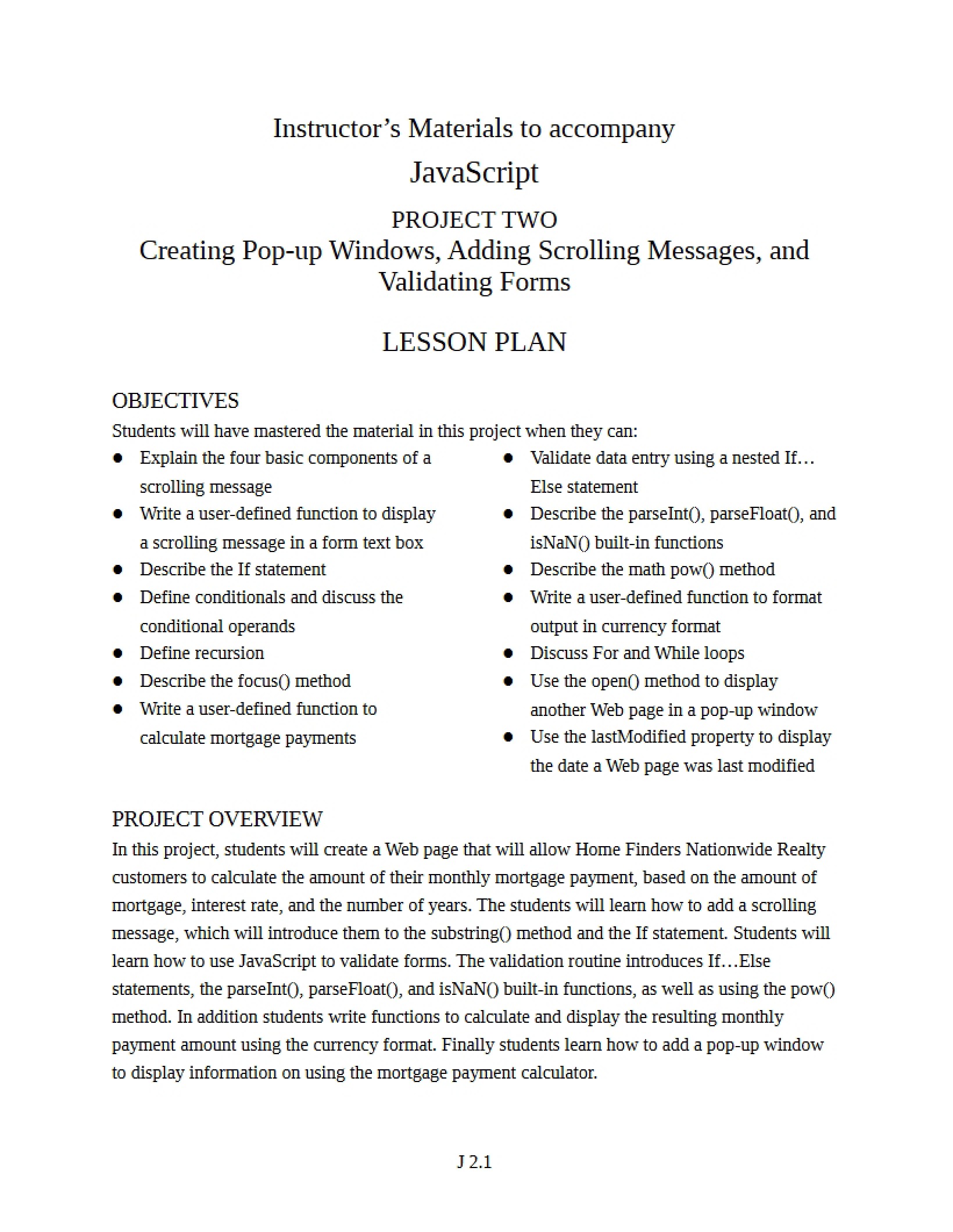 Project Two Forms, Scrolling Messages, and Pop-up Windows