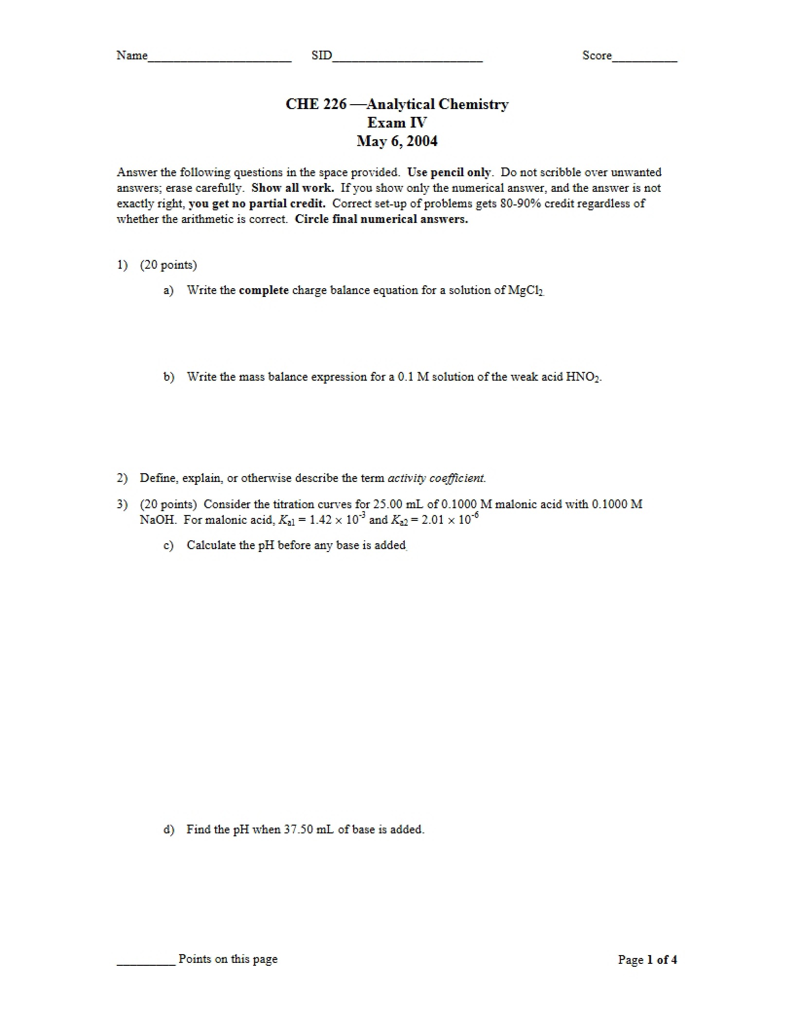 Exam Four Analytical Chemistry