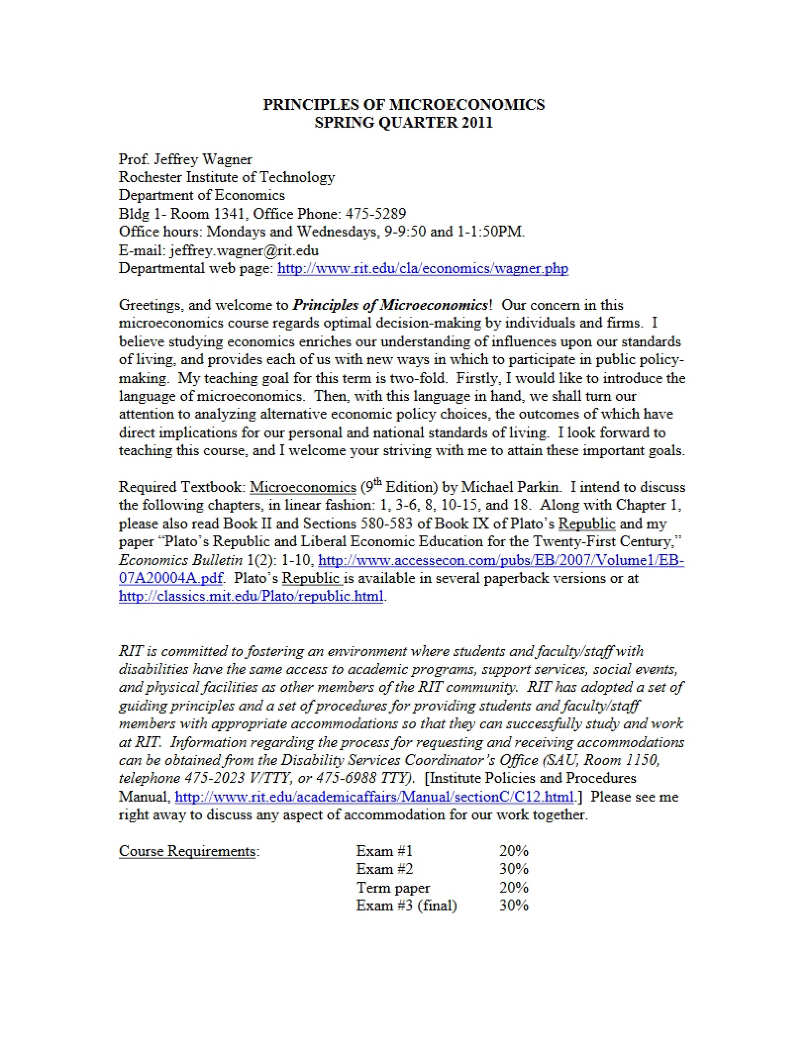 Microeconomics Principles Syllabus