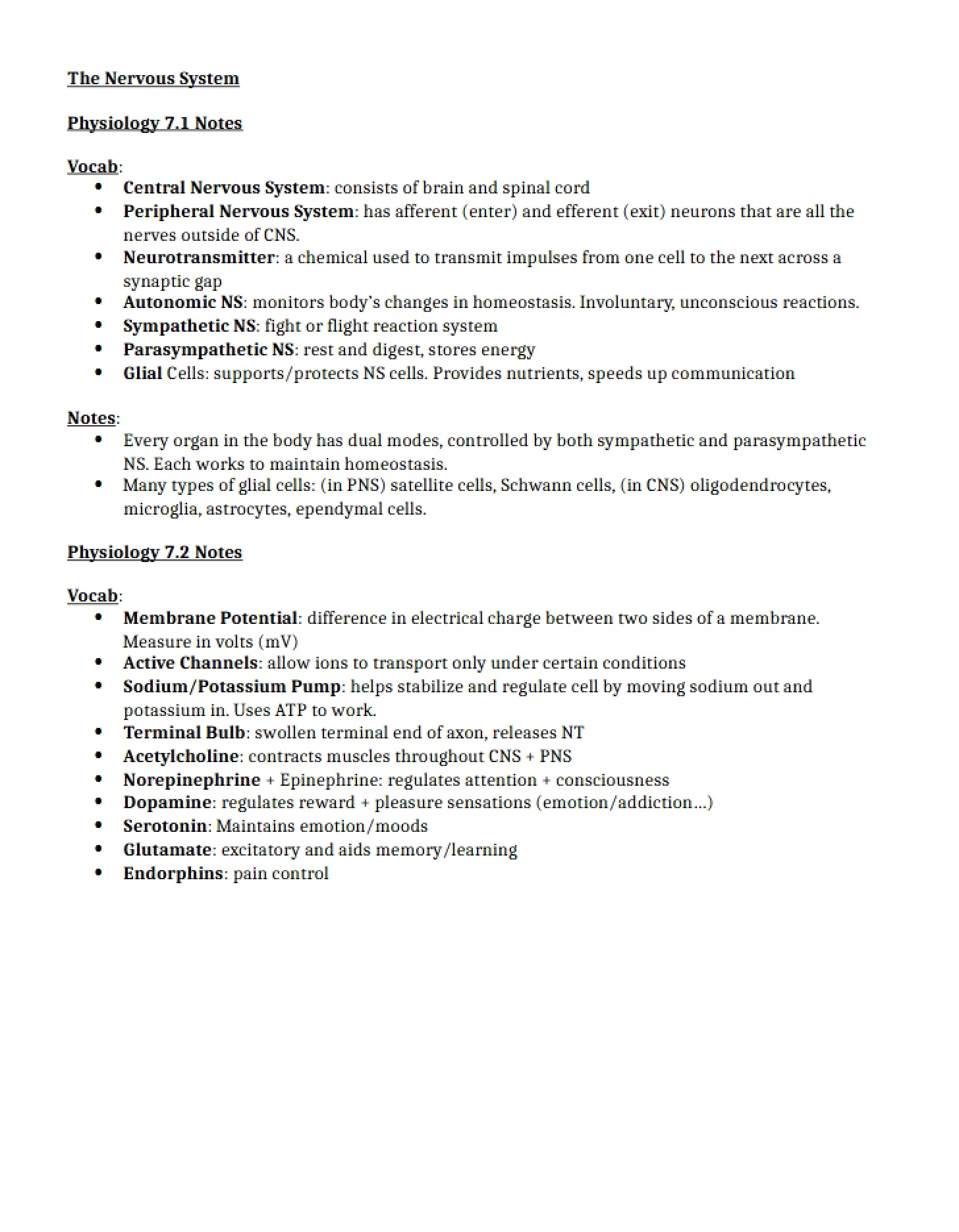 Chapter 7 Notes Physiology