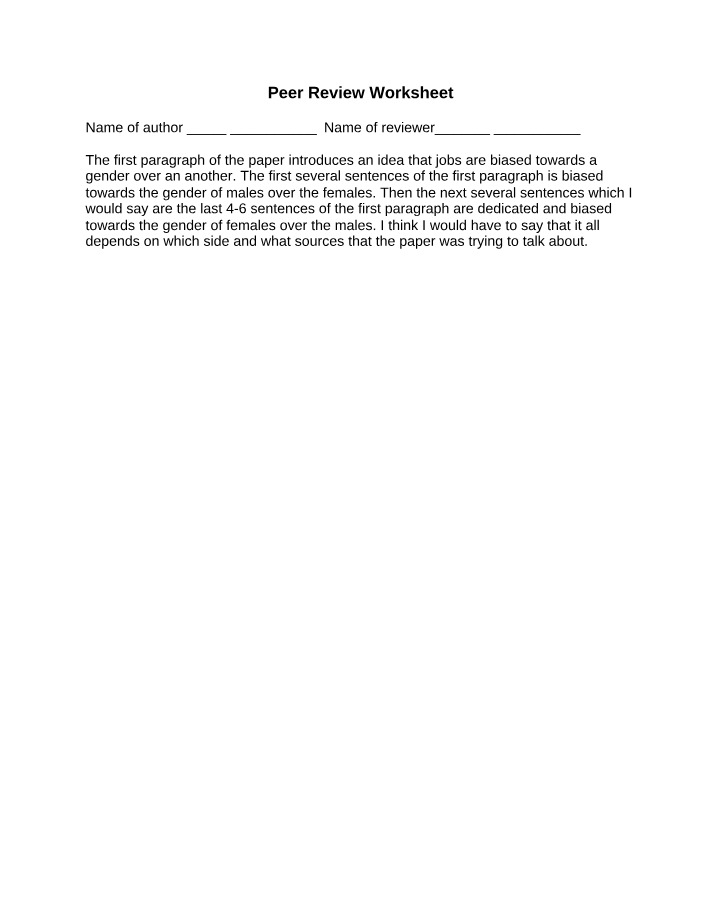 Worksheet for Peer Review