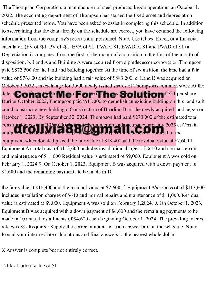 Depreciation Schedule and Fixed-Asset for Thompson Corporation
