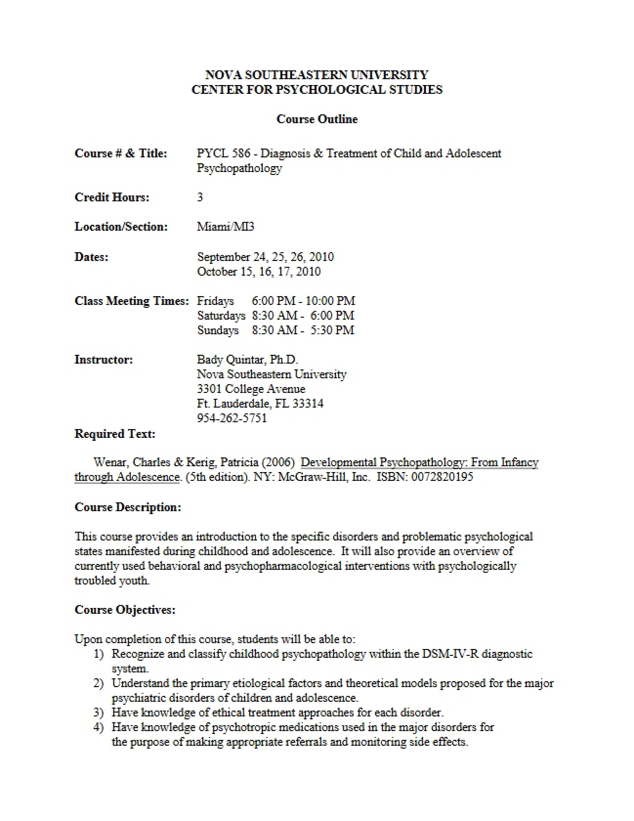 Child Psychopathology Treatment Plan