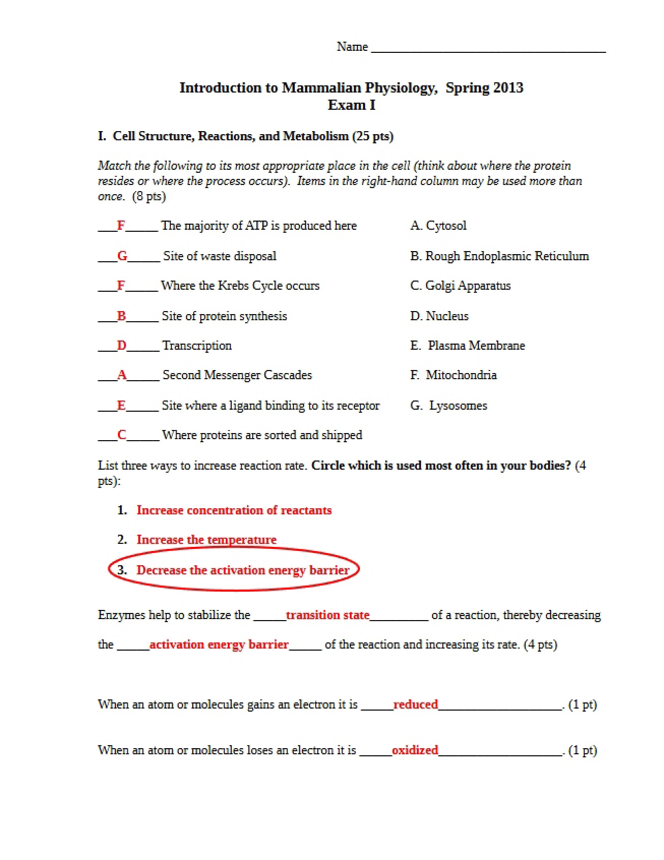 Answer Key for First Exam