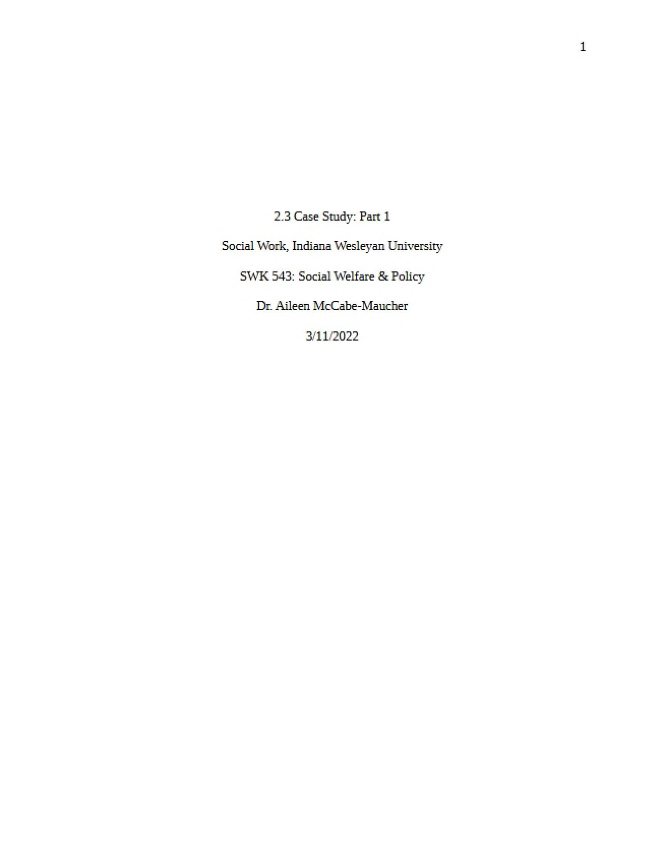Initial Part of a Social Welfare Case Study