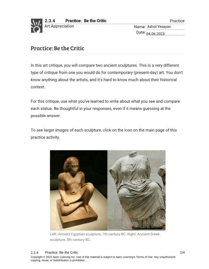 Comparing Ancient Egyptian and Greek Sculptures