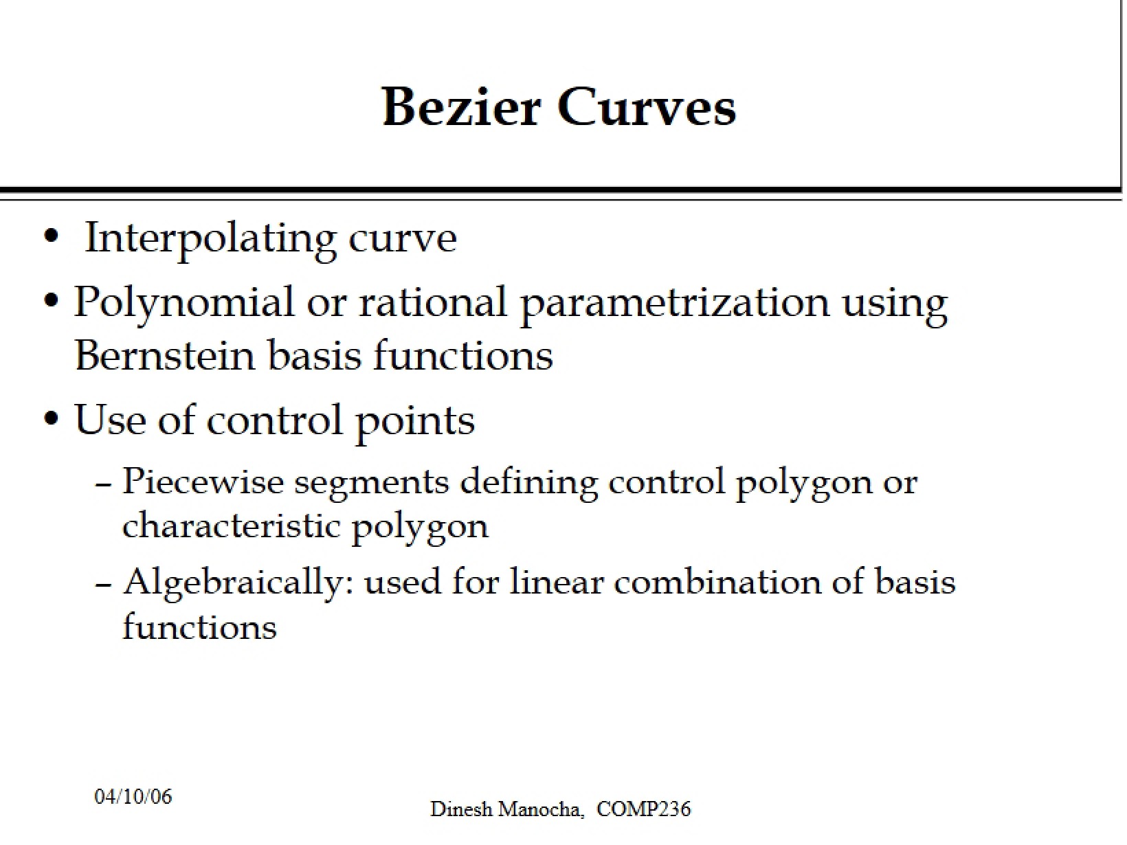 Curves of Bezier