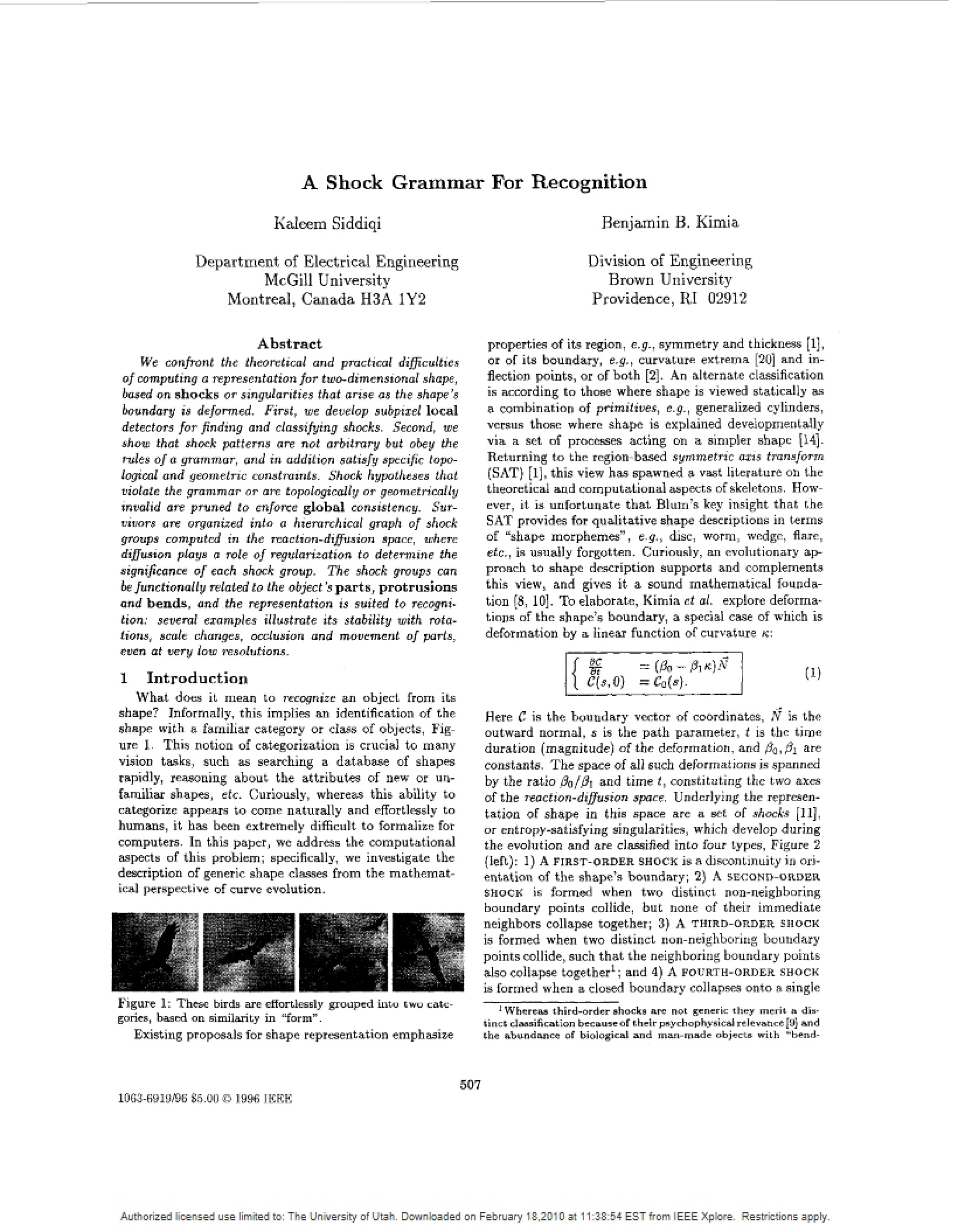 Recognition using Shock Grammar