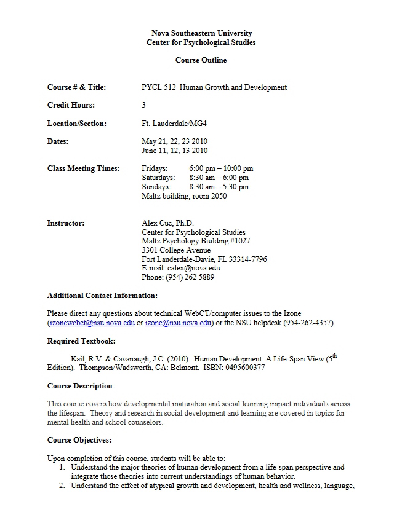 Human Development Course Outline