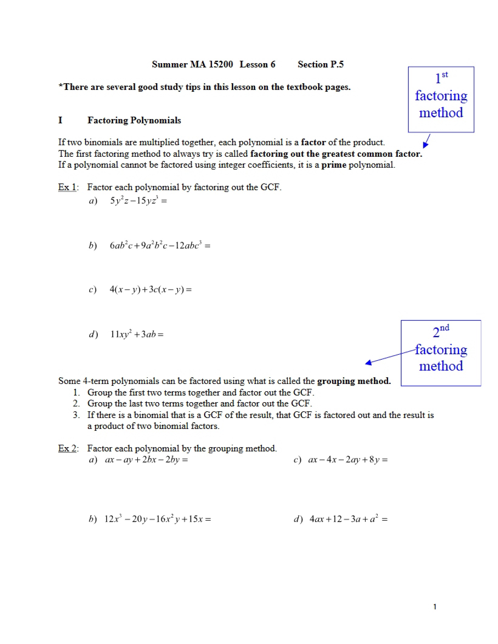 Sixth Lesson Material