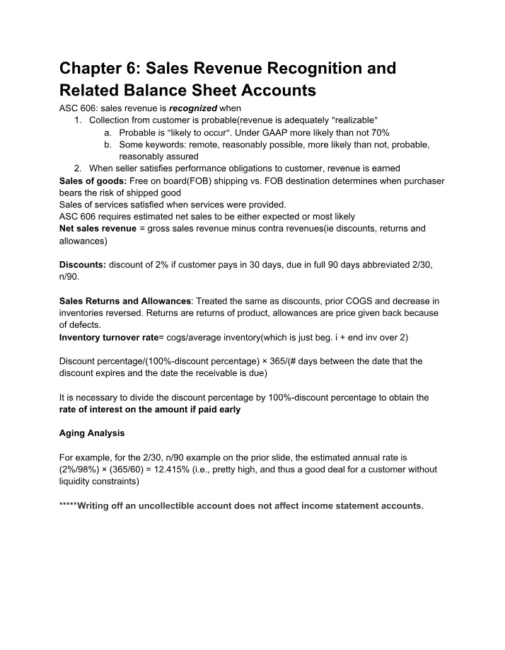Chapter 6-9 - Revenue Recognition, Depreciation, Amortization, Depletion, Liabilities, and Inventory