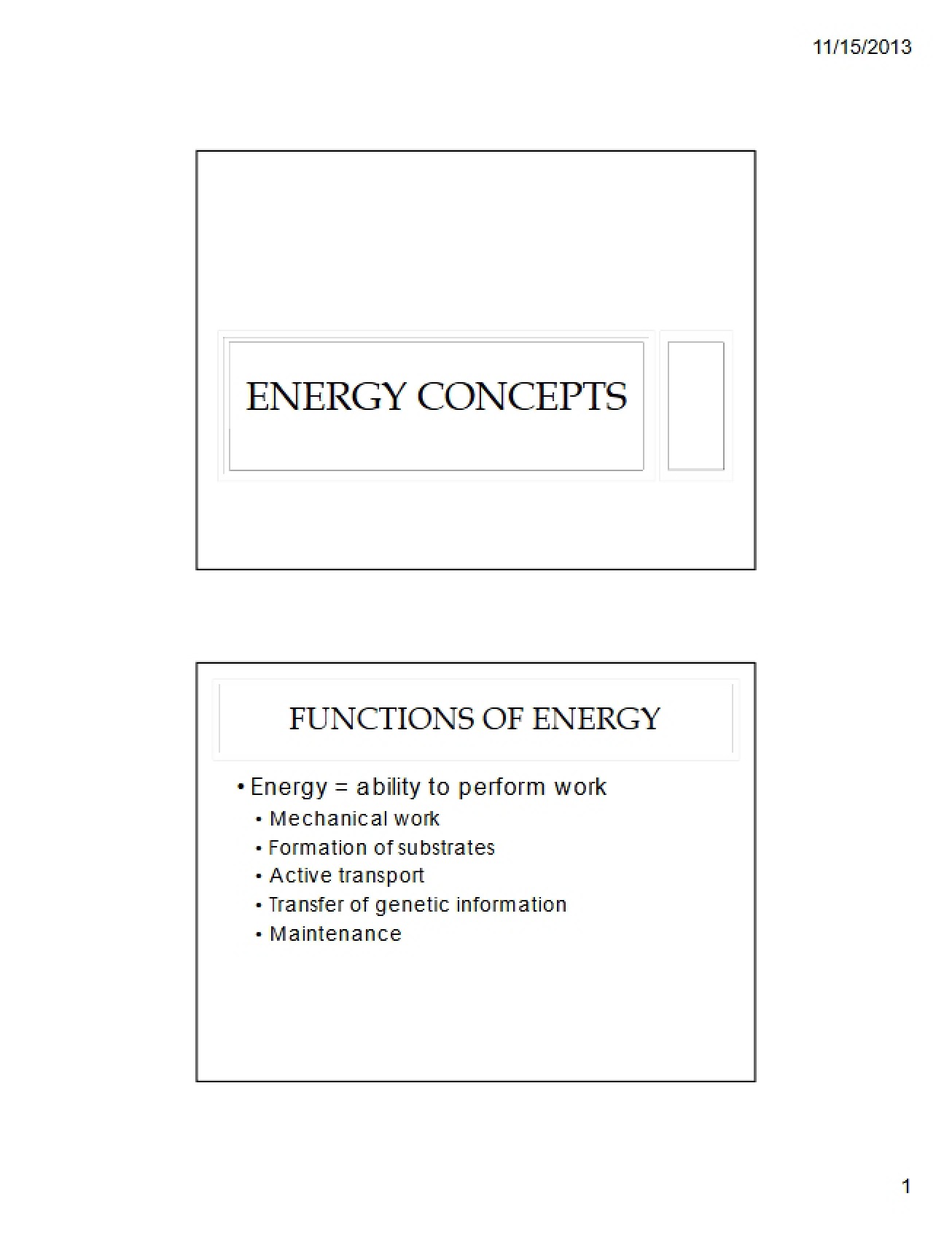 Introduction to the Concepts of Energy