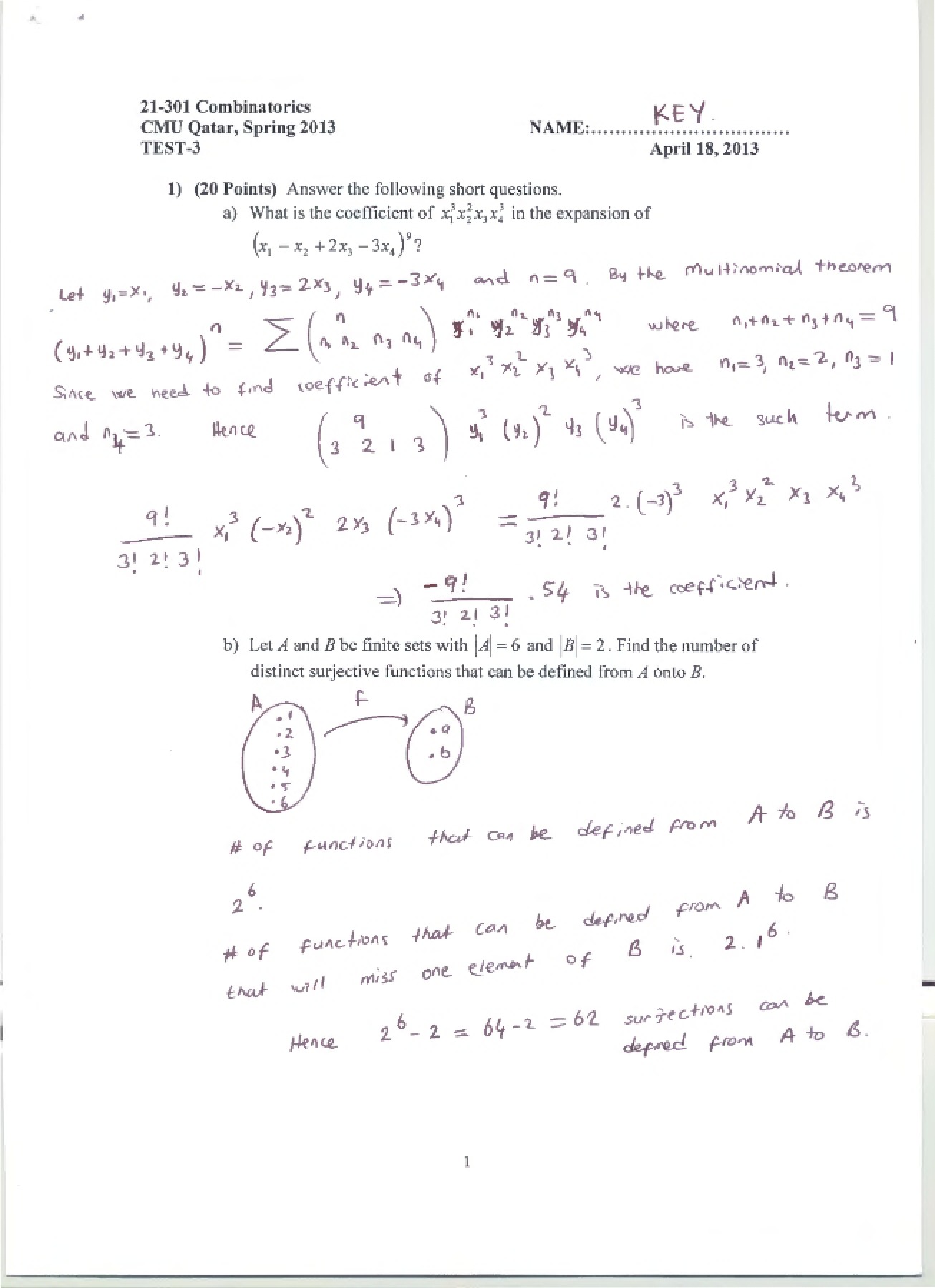 Test 3 Solution (Spring 2013)