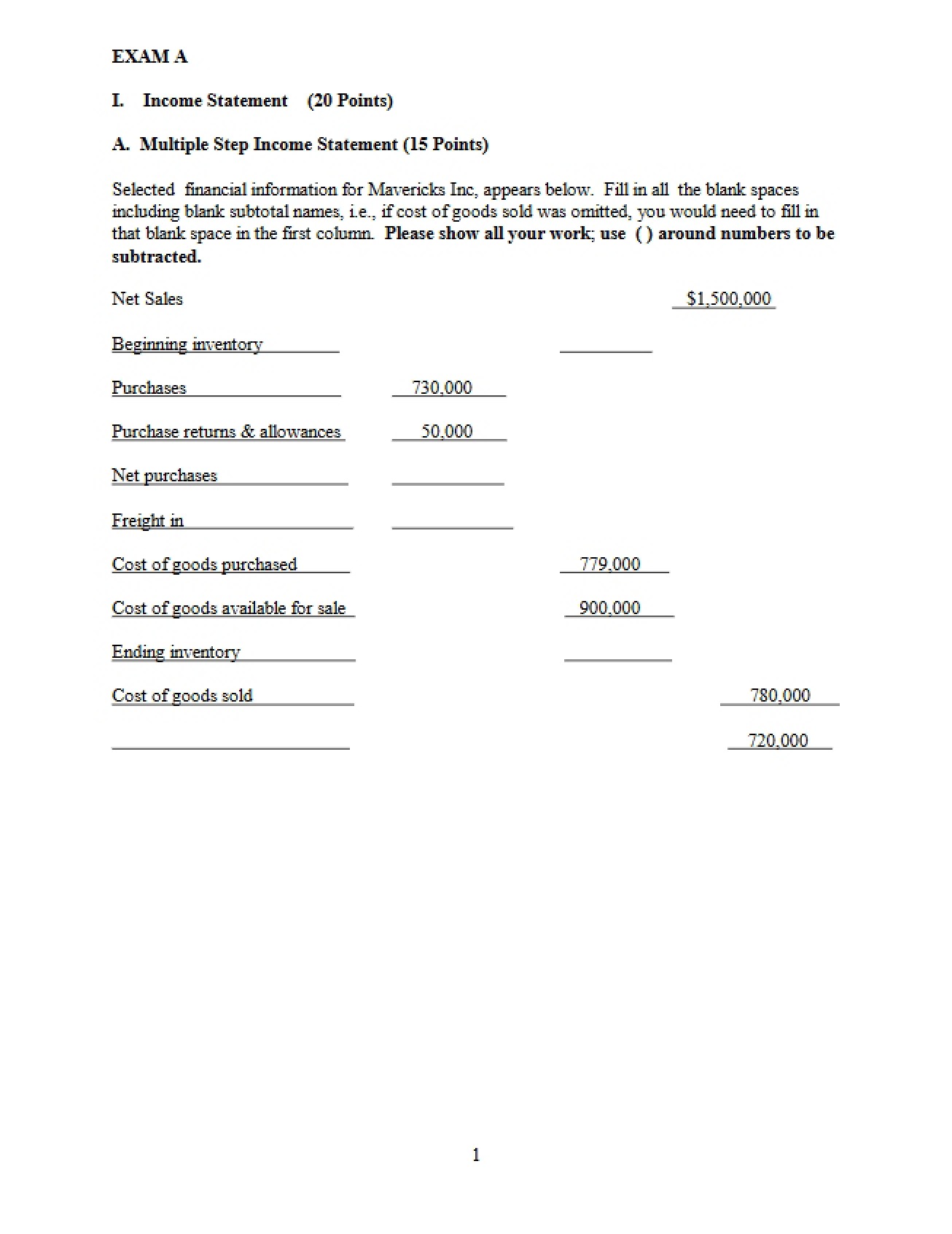 Exam 2A Accounting Principles