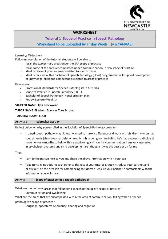 Worksheet for Tutorial 1