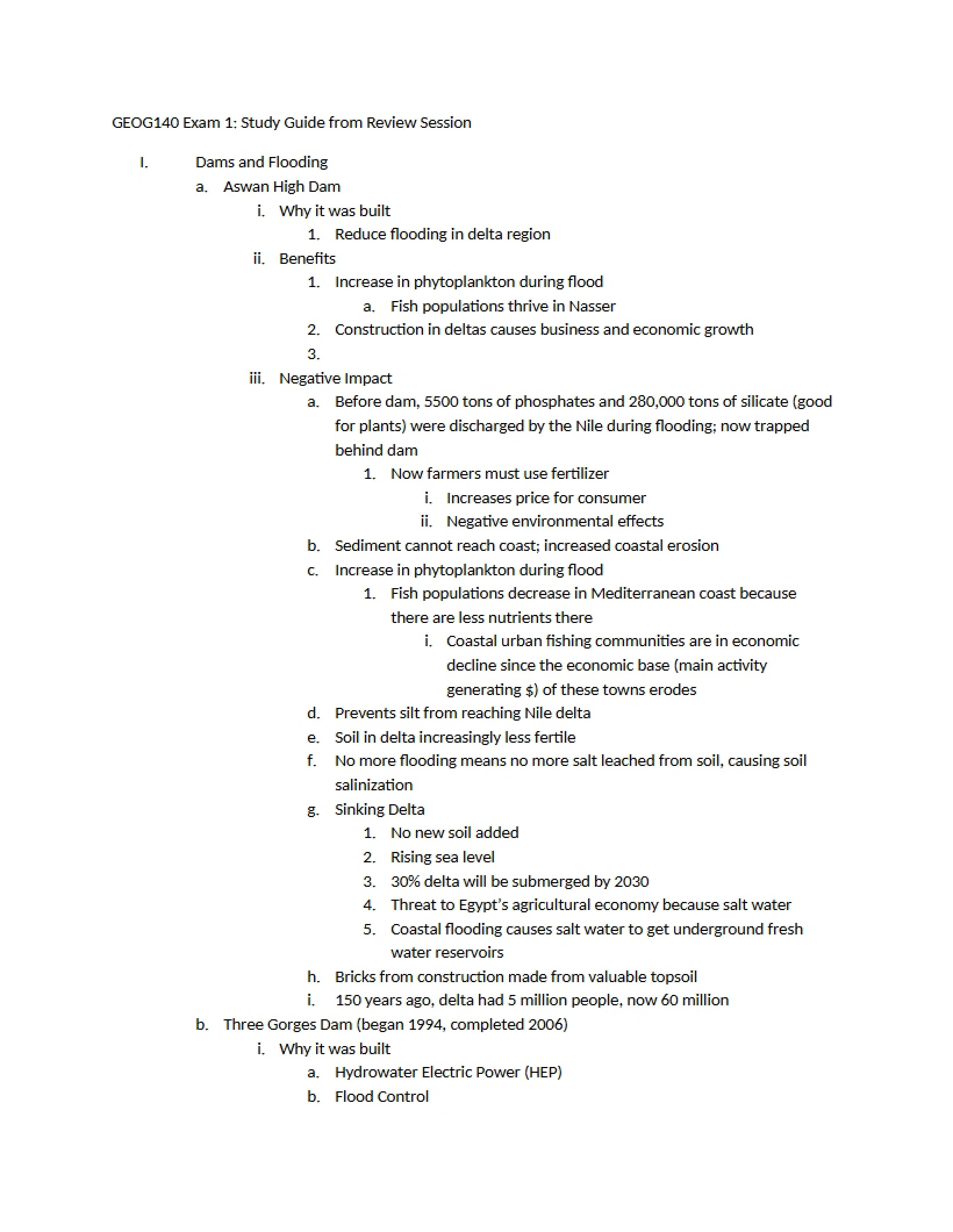 Review Session Guide for Exam 1