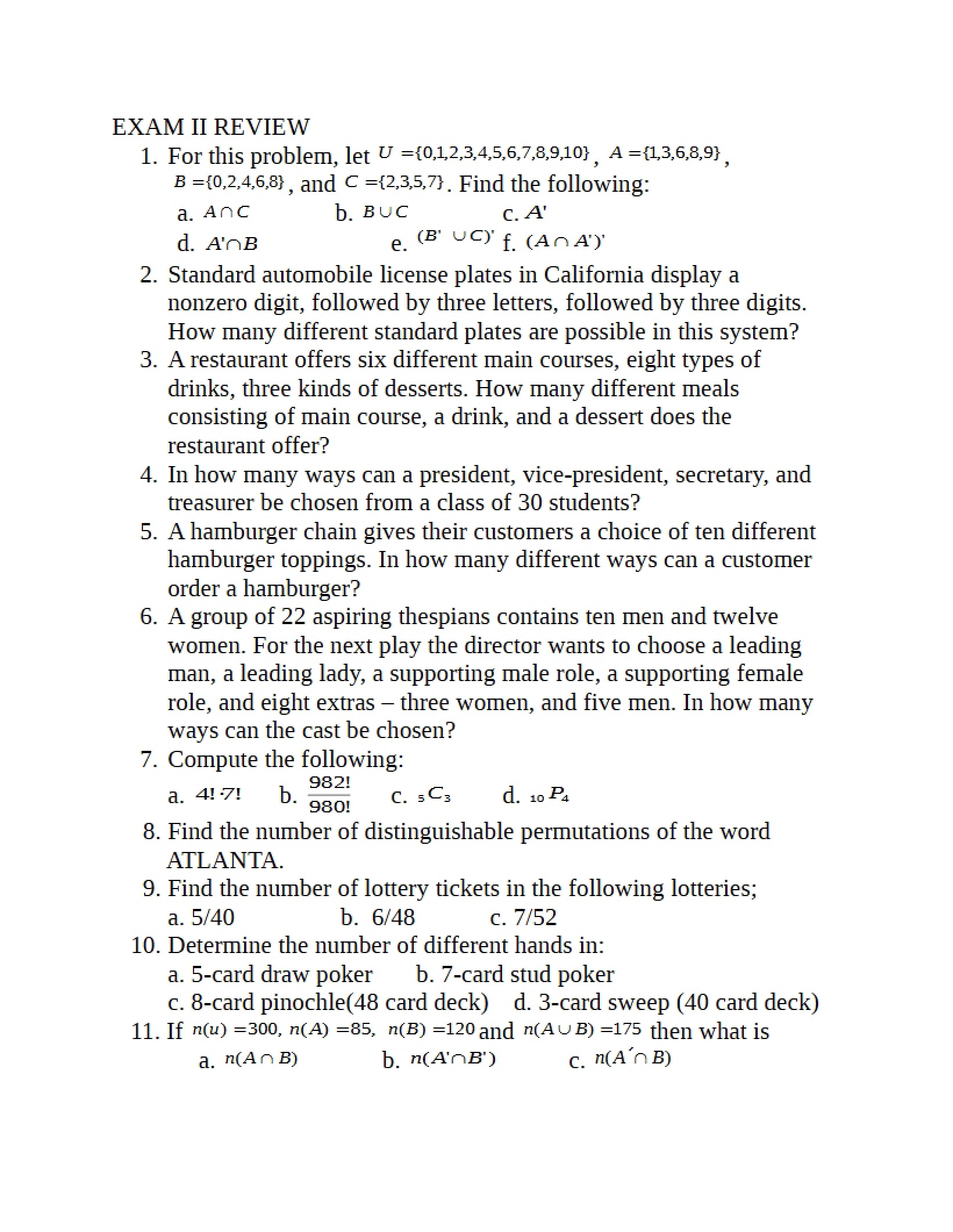 Review for Second Exam - MAT 142