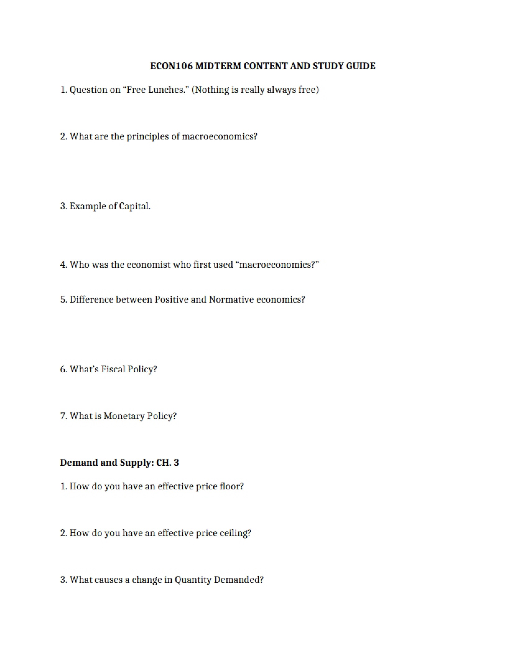 Study Guide and Content for Midterm