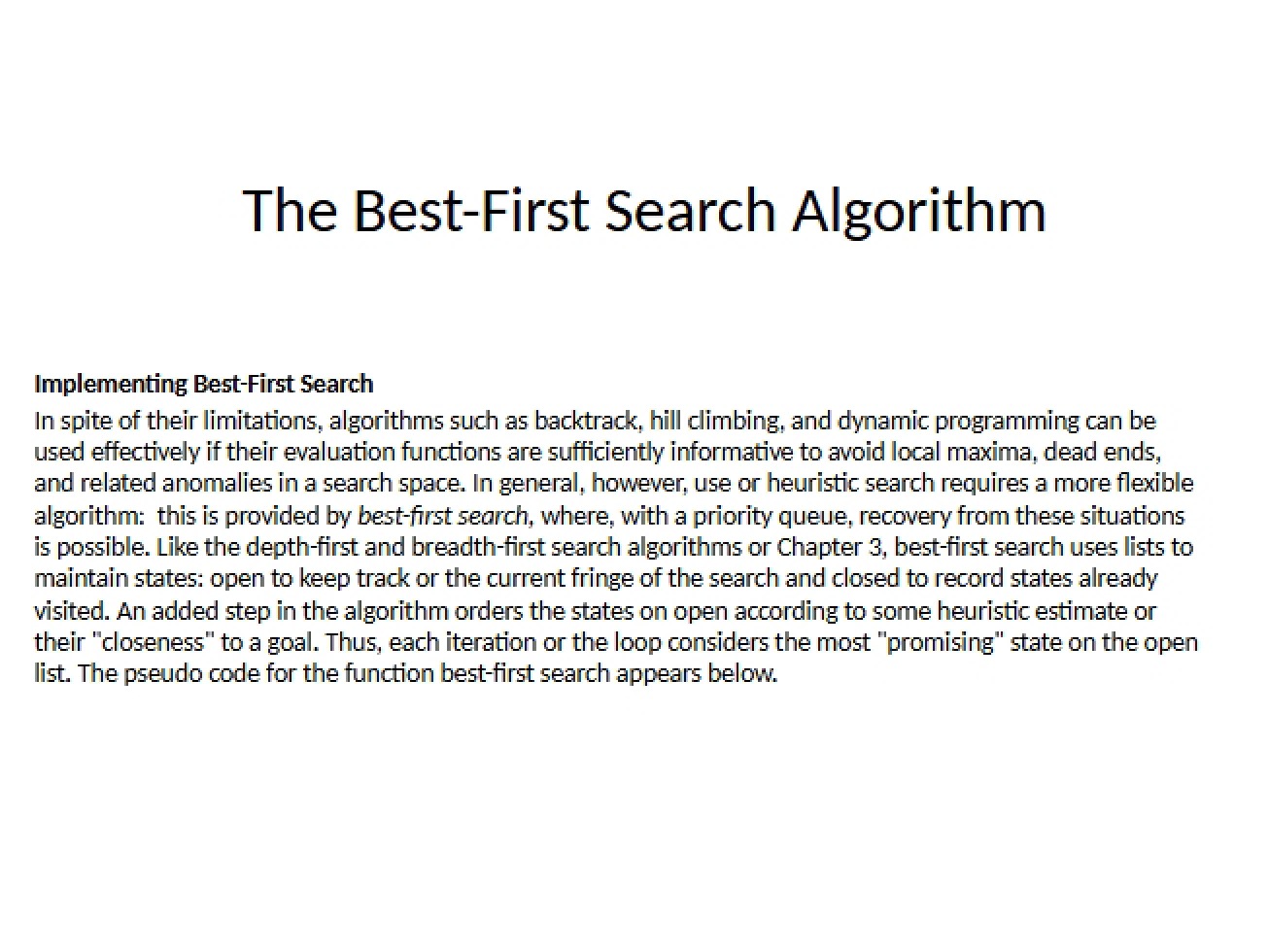 Explanation of the Best-First Search Algorithm
