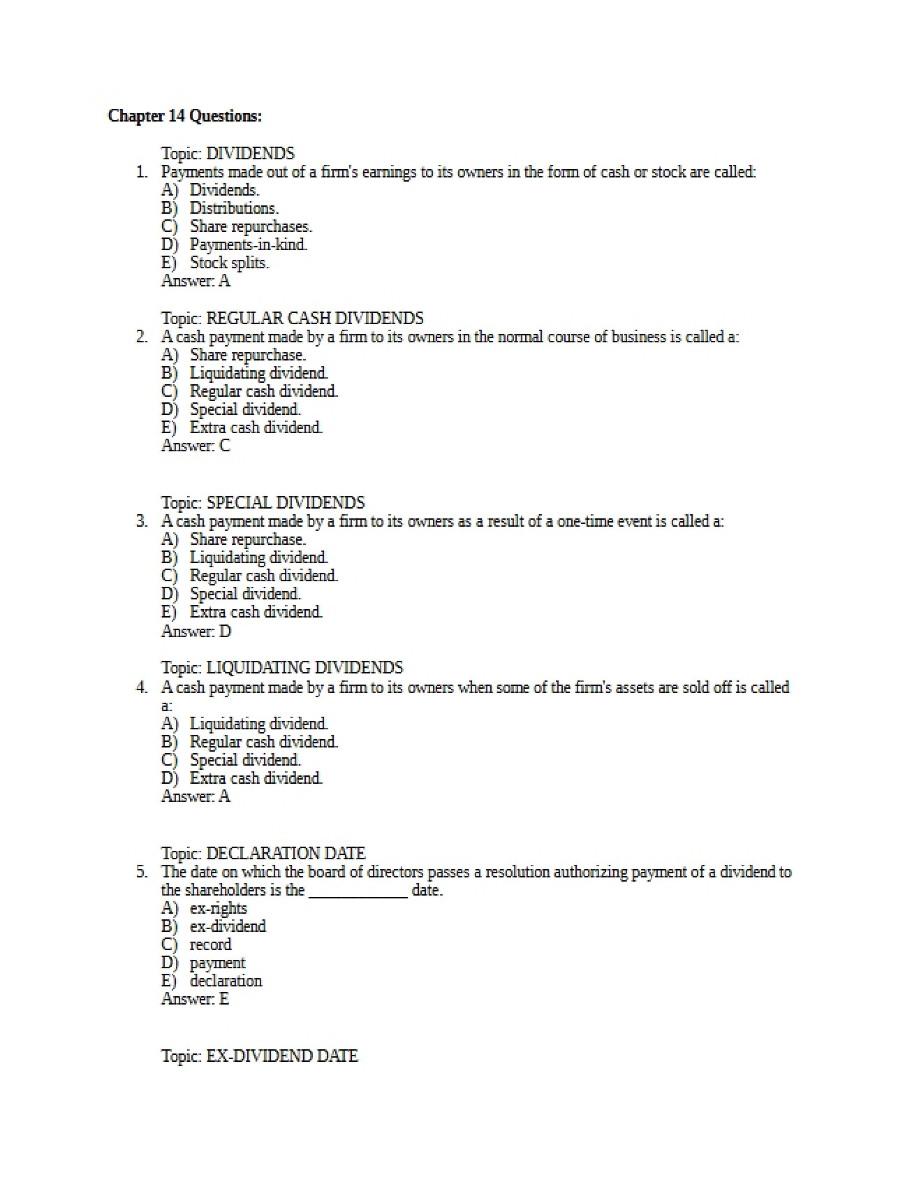 Questions for Chapter 14