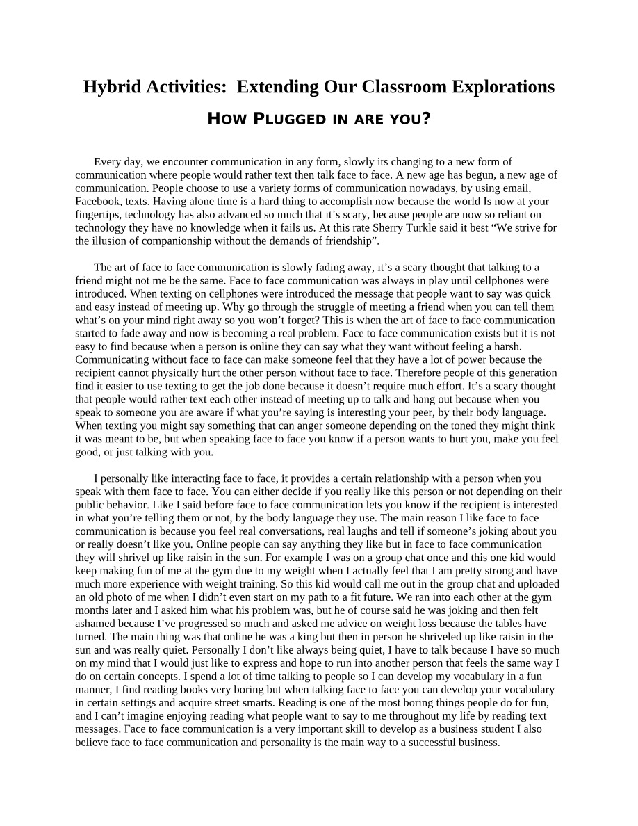 How Plugged In Are You - Hybrid Activities