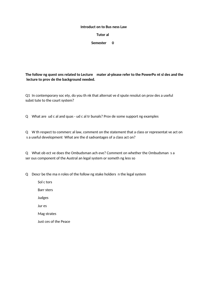 Introduction to Business Law - 2023 Tutorial 3