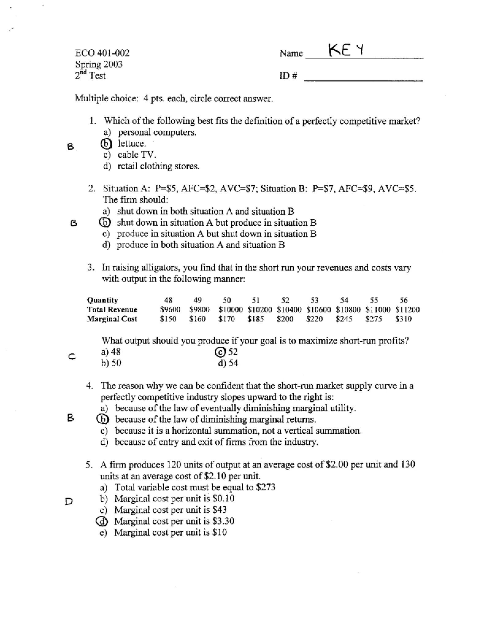 Second Test for ECO 401