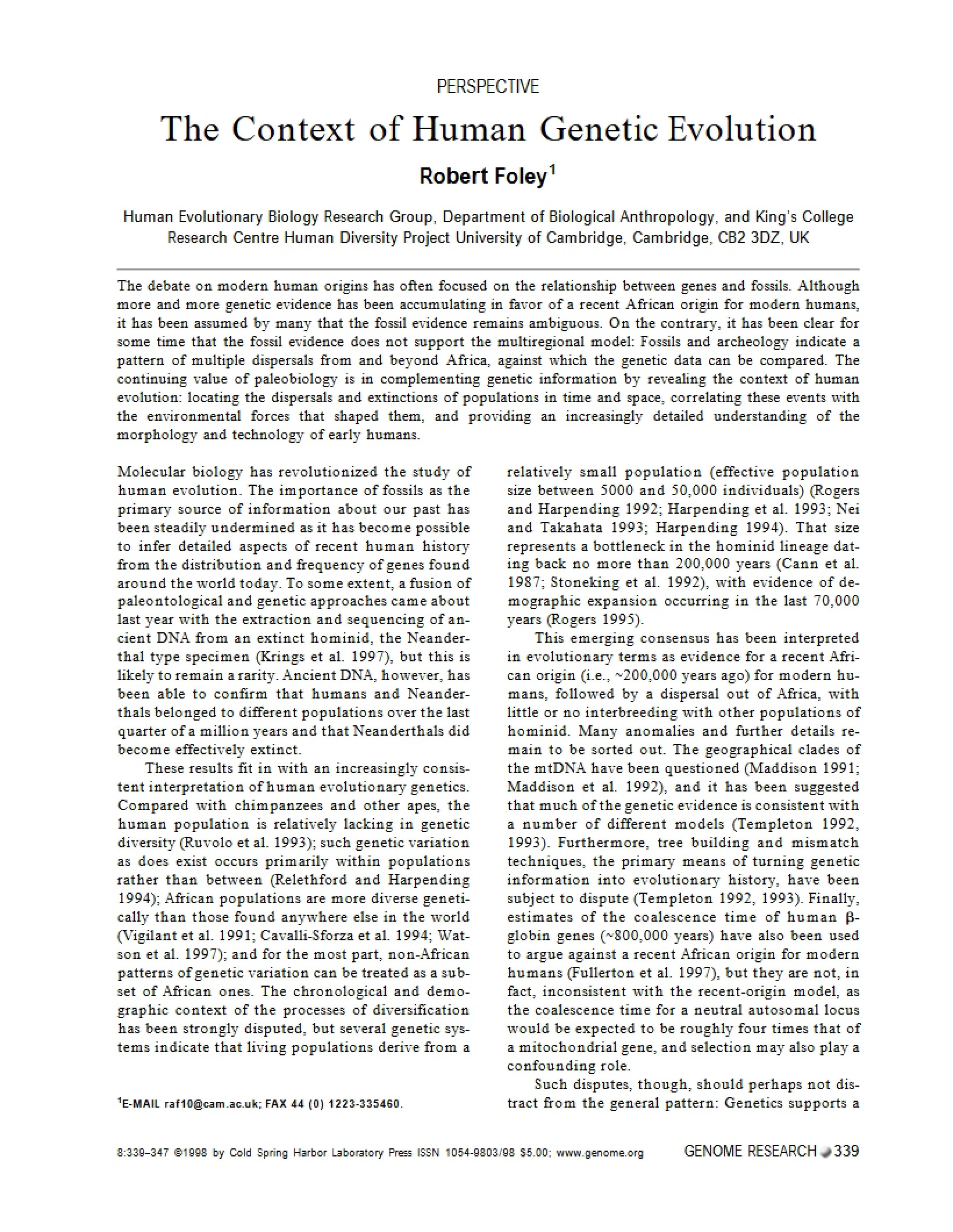 Human Genetic Evolution Context
