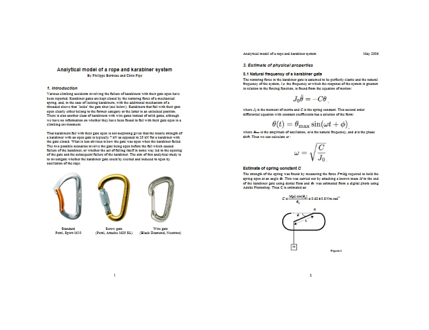 Karabiner and Rope System Analytical Model