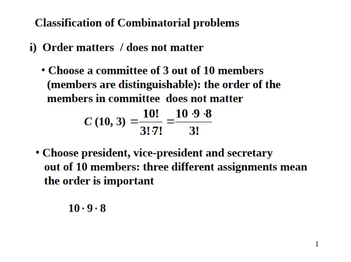 Combinatorial Problems Classification