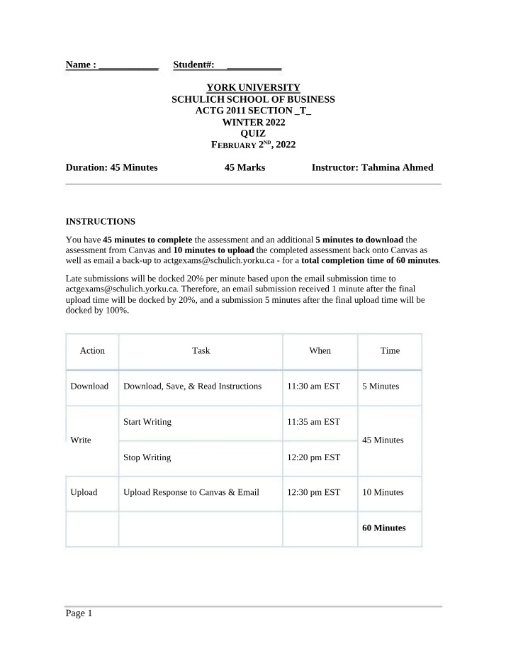 Winter 2022 Quiz - ACTG 2011 Section T