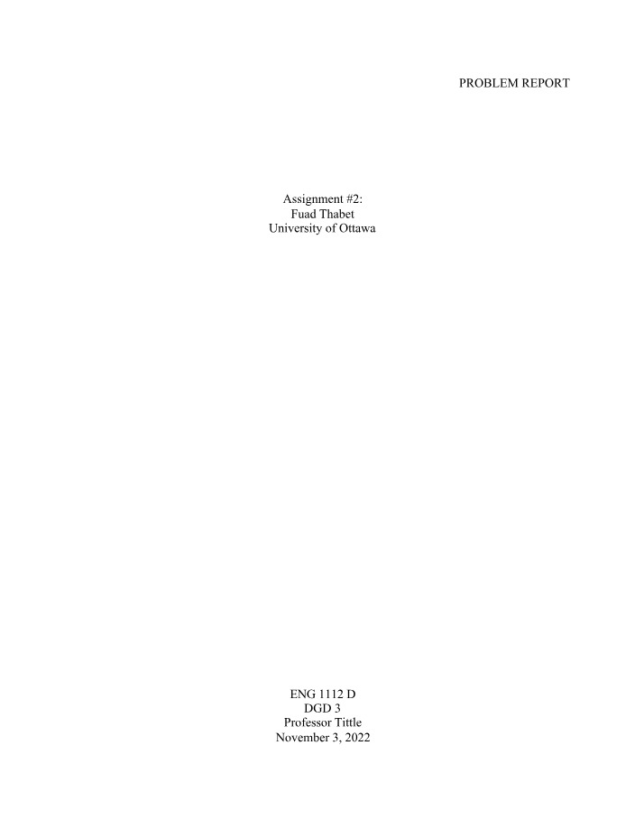 Problem Report by Fuad Thabet
