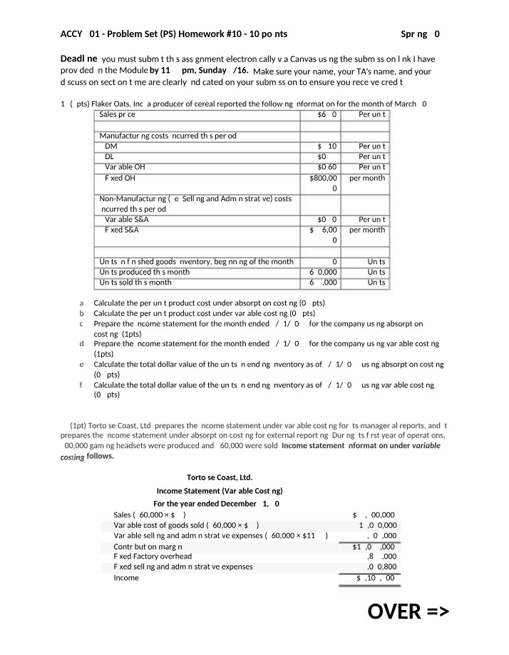 Problem Set 10 - Absorption vs. (ACCY 201)