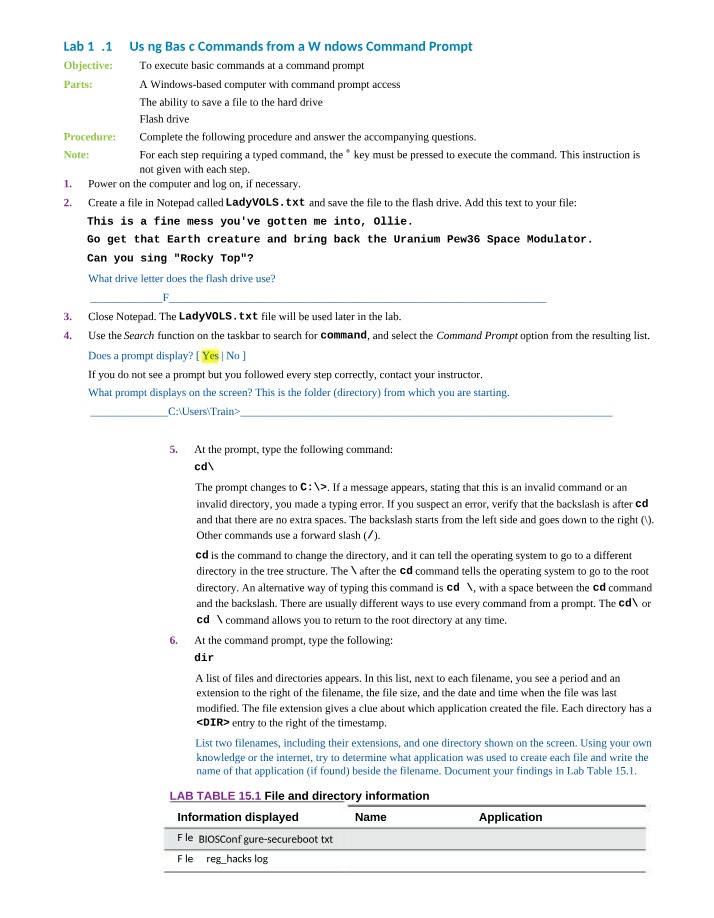 Windows Command Prompt Basics - Lab 15.1